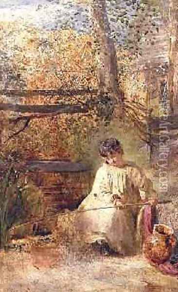 A Boy Fishing Oil Painting - Samuel Palmer