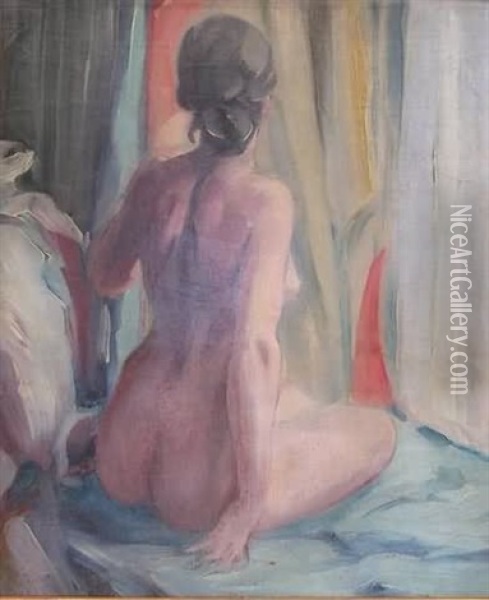 Impressionist Portrait Of A Nude Seated With Her Back To The Viewer Oil Painting - Everett Lloyd Bryant