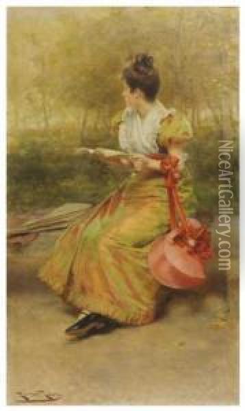 Dama En El Jardin Oil Painting - Roman Ribera