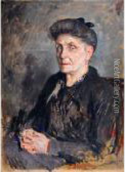 < Portrait De Dame Les Mains Croisees Oil Painting - Lucien Hector Jonas