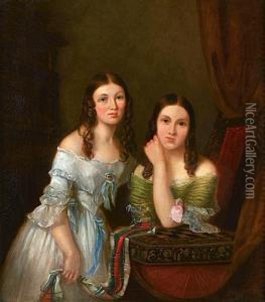 Portrait De Deux Femmes Oil Painting - Albert Schindler