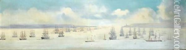 Reception De L'Escadre Anglaise Entrant A Brest Le 21 Aout 1865 Oil Painting - Jean Baptiste Henri Durand-Brager