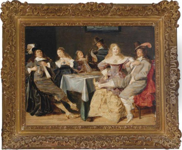 Elegant Company Making Merry In An Interior Oil Painting - Dirck Hals