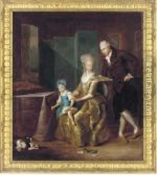 Group Portrait Of A Husband And Wife In A Drawing Room Oil Painting - Arthur Devis