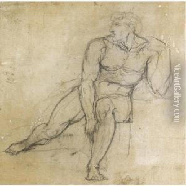Study Of A Male Nude, Seated Oil Painting - Johann Henry Fuseli