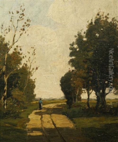 Woman On A Road Oil Painting - Theophile De Bock