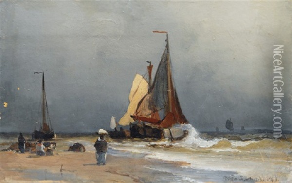 Arrival Of The Fishing Boats Oil Painting - Viggo Fauerholdt