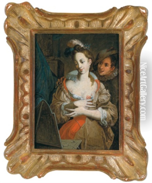 Eine Elegante Dame Betrachtet Sich Im Spiegel Oil Painting - Johannes (Jan) Tielius