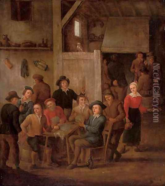 Boors playing cards and merrymaking in a tavern Oil Painting - David The Younger Teniers