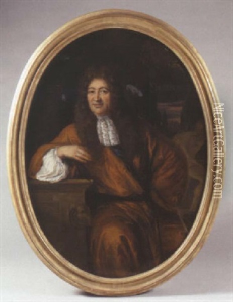 Portrait De Gentilhomme Accoude A Un Entablement Sculpte, Dit Monsieur De Meslin Oil Painting - Adriaen Cornelisz Beeldemaker