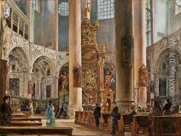 Innere Der Franziskanerkirche Zu Salzburg Oil Painting - Rudolf Ritter von Alt