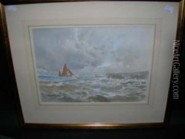 East Anglian Estuary The Harbourmouth Oil Painting - Louis Burleigh Bruhl