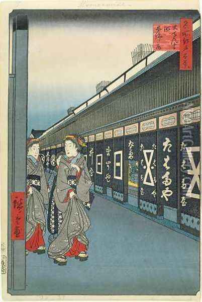 Cotton Goods Lane Odenma cho plate 7 from One Hundred Views of Edo Oil Painting - Utagawa or Ando Hiroshige