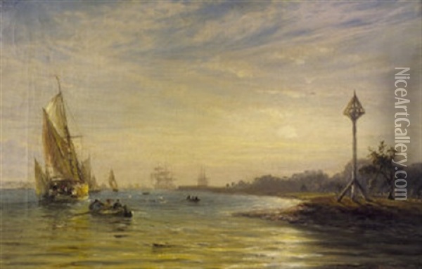 Shipping In The Greater Cork Harbour Oil Painting - James Richard Marquis