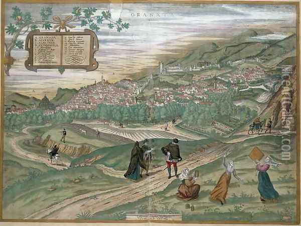 Map of Granada from Civitates Orbis Terrarum Volume I number 4 Oil Painting - Joris Hoefnagel