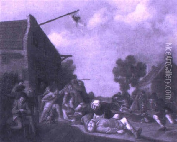 Peasant Fight Outside An Inn Oil Painting - Pieter de Bloot