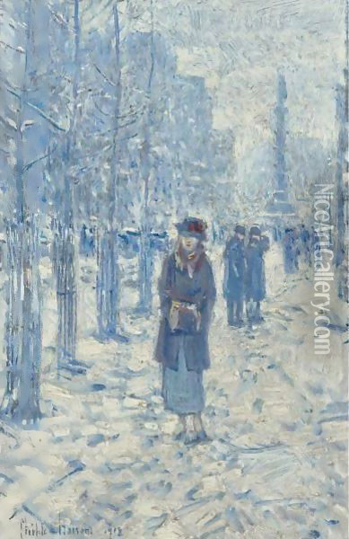 Kitty Walking In Snow Oil Painting - Frederick Childe Hassam