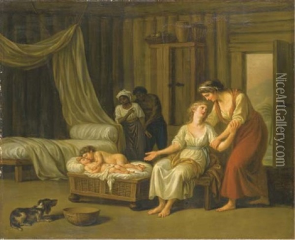 Paul Et Virginie Au Berceau Oil Painting - Nicolas-Rene Jollain the Younger