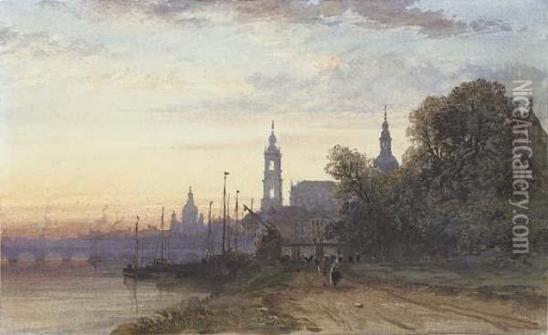 Dresden, Germany, At Sunset Oil Painting - William Wyld