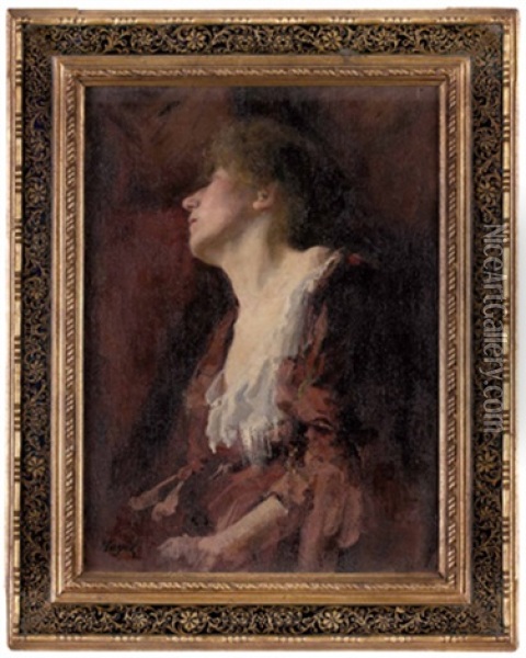 Dame In Rotlichem Kleid Oil Painting - Hans von Hayek
