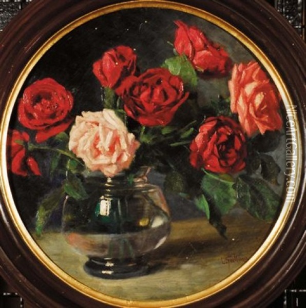 Vaso Di Rose Oil Painting - Luigi Gallina