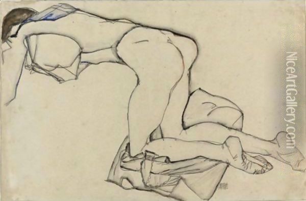 Nude Girl Oil Painting - Egon Schiele