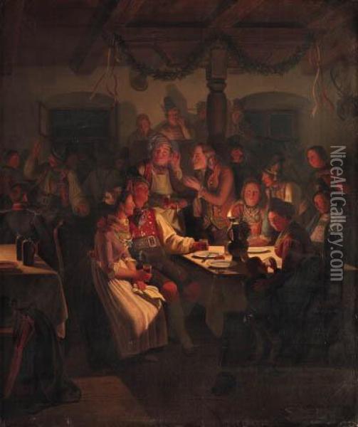 A Celebration In The Tavern Oil Painting - Moritzfeuermuller I Muller
