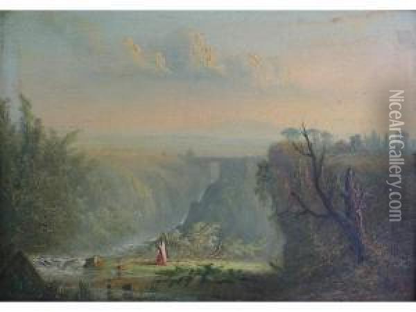 Extensive Italianate Landscape With A Waterfall Oil Painting - Joseph Mallord William Turner