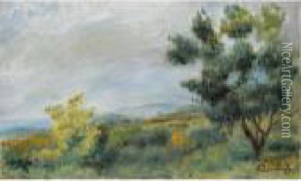 Paysage, Arbres Au Premier Plan Et Fond De Mer Oil Painting - Pierre Auguste Renoir