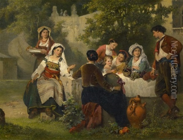 Italienische Genreszene Im Schlospark Oil Painting - Karel Frans Philippeau