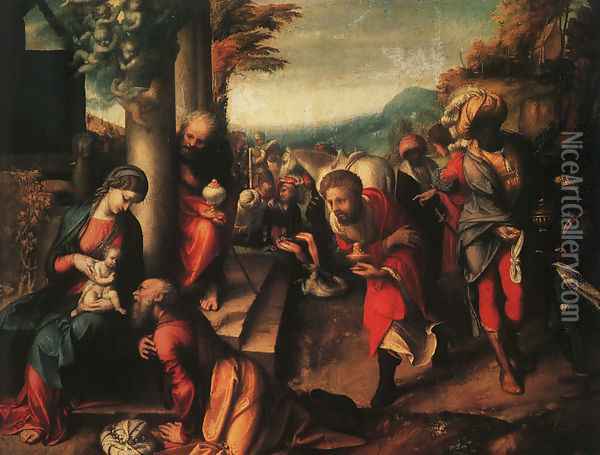 The Adoration of the Magi 1516 Oil Painting - Antonio Allegri da Correggio