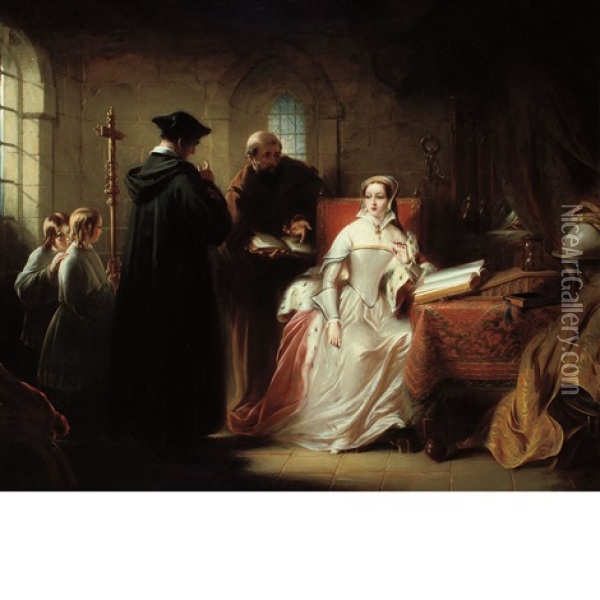 Lady Jane Grey With Dr. John Feckenham Oil Painting - Charles Robert Leslie