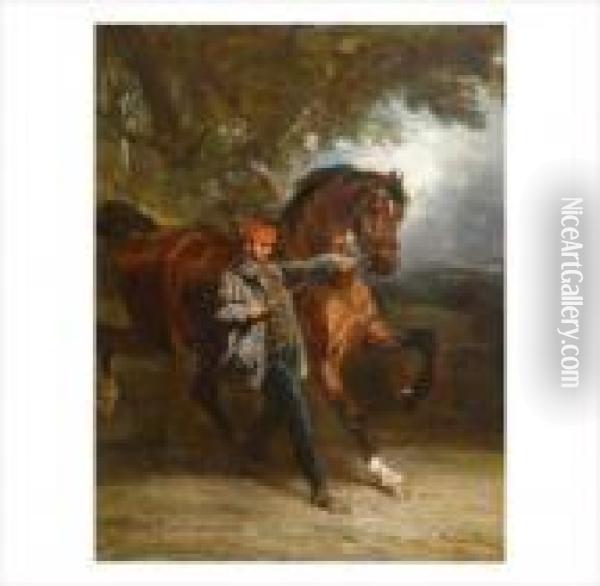 Palefrenier Cheval En Mains Oil Painting - John Lewis Brown