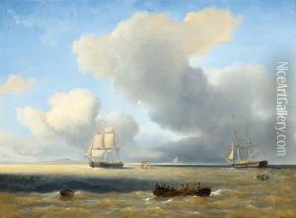 Seascape With Boats And Ships Oil Painting - Petrus Jan Schotel