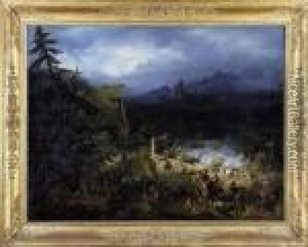 La Defense Du Pont, Combats En Ecosse Oil Painting - Gustave Dore