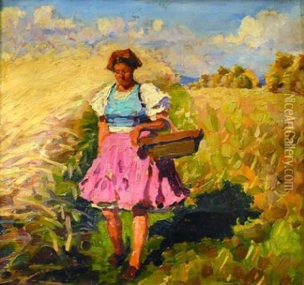 Jeune Fermiere Dans La Prairie Oil Painting - Tivadar Josef Mousson