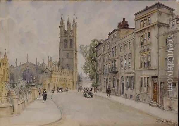 Magdalen From The High Street, Oxford Oil Painting - George F. Nicholls