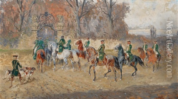 Returning Home After A Successful Hunt Oil Painting - Alexander Ritter Von Bensa