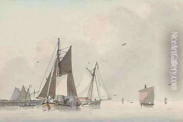 Dutch coastal vessels in a calm Oil Painting - Lodewijk Gillis Haccou
