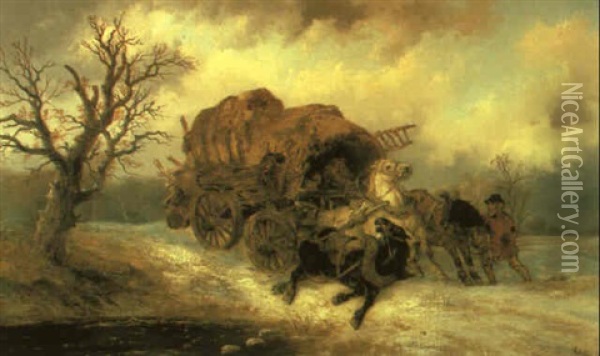The Hay Cart Oil Painting - Alexis de Leeuw