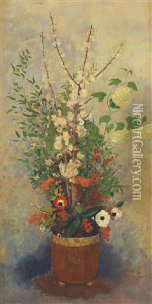 Vase De Fleurs Avec Branches De Pommiers En Fleurs Oil Painting - Odilon Redon