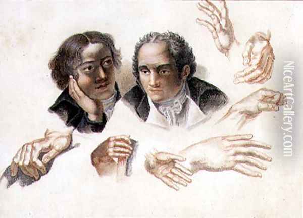 Studies of two gentleman's heads and hands, 1815 Oil Painting - Abraham Constantin