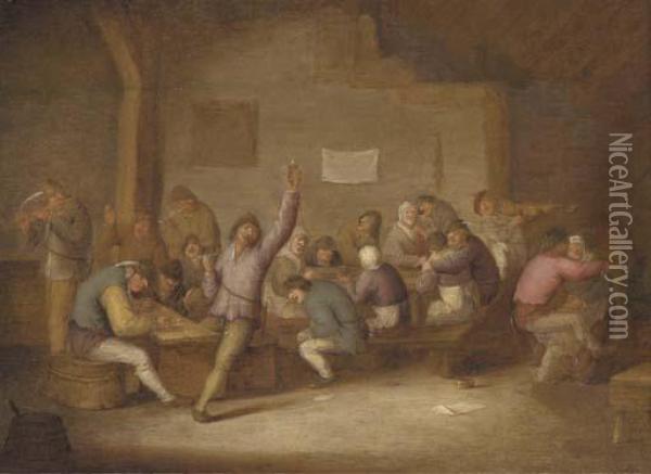 Peasants Making Merry In A Tavern Oil Painting - Bartholomeus Molenaer