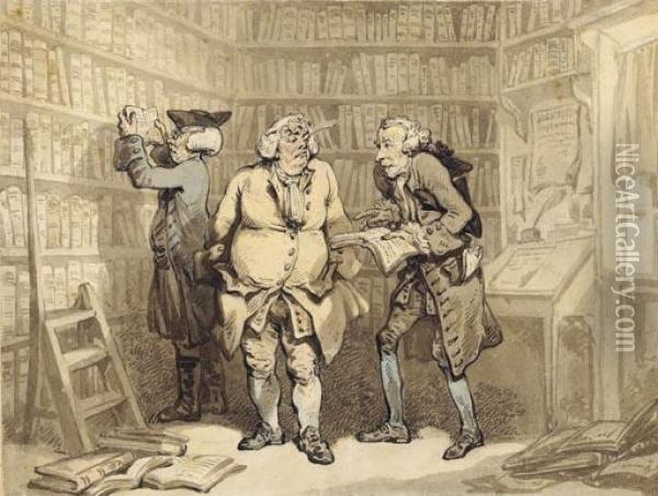 Bookseller And Author Oil Painting - Thomas Rowlandson