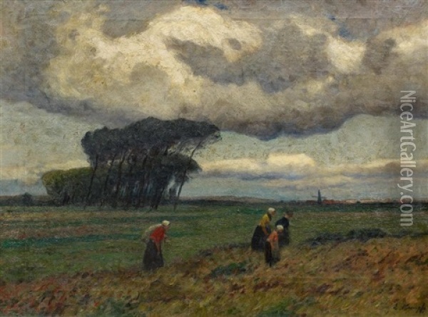 Bauerinnen Auf Dem Heimweg Vor Einer Abendlichen Landschaft Oil Painting - Eugen Kampf