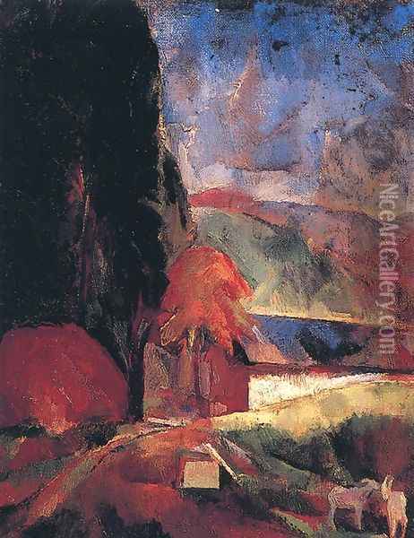 Taj kecskevel, 1920 Oil Painting - Vilmos Aba-Novak