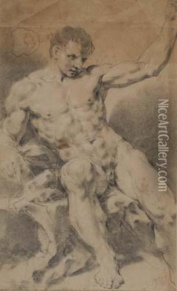 Seated Male Nude With Raised Left Arm Oil Painting - Pietro Dandini