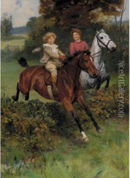 His First Fence Oil Painting - Arthur John Elsley