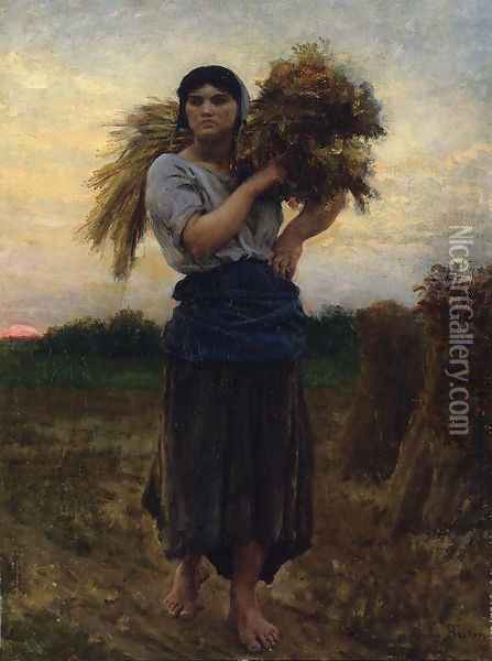 In the Fields, Evening Oil Painting - Jules Breton