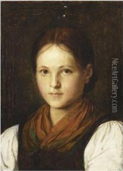 A Portrait Of A Girl Oil Painting - Franz Von Defregger